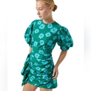 Rhode Pia Ruched Short Dress - Forest Bombay Bloom Mini